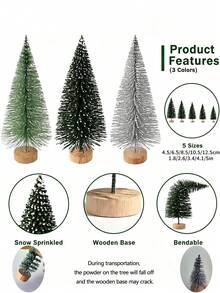 15pcs Mini Christmas Tree Decor Set - 5 Sizes Bottle Brush Christmas Trees With Wooden Bases, Miniature Pine Trees For Christmas Party Home Desktop Craft Decoration - Christmas Tree Decorations - View 9