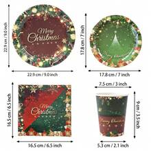 10/20/50/80 Pcs,Merry Christmas Disposable Party Tableware Kit,Pine Branch Golden Snowflake Gift Box 7 Inch & 9 Inch Paper Plates Napkins And Cups,Festive Holiday Table Decor For Pre-Xmas Family Feast,Winter Wonderland Gathering - Multicolor - View 6