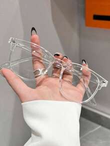 1/3pcs Women's Square Bohemian Style TR Material Large Frame Transparent Glasses, Suitable For All Seasons - Multicolor - View 3
