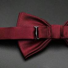 1pc Men's Solid Color Striped Double Layer Bow Tie, Business Bow Tie, Wedding Banquet Burgundy Bow Tie, Men's Gift - Red - View 6