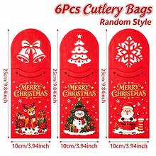 Random Style Christmas Felt Cutlery Bags, Reusable Xmas Silverware Holder Pouch, Santa Snowman Reindeer Pattern Tableware Sleeve For Holiday Dinner Table Decor - Multicolor - View 5