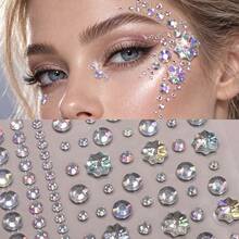 Face Mask Self-Adhesive AB Teardrop Star Pearl Rhinestone Stickers-1Sheet, Iridescent Crystal Gem Decals, Bling Face Jewels, DIY Self-Care Selfie Makeup Accessories For Rave, Festival, Y2K Party - Multicolor - View 4