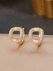 1 Pair Oval Chain Cubic Zirconia Hoop Earrings For Women, Gold & Silver Dual Tone, Suitable For Daily, Party, Banquet Wear, Perfect Gift For Girlfriend - Chain Earrings - View 6
