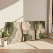 1PC Olive Sage Green Abstract Neutral Shape Canvas Picture Modern Minimalist Wall Art Posters And Prints Fashion Paintings Suitable For Living Room Bedroom Bathroom Kitchen Home Office Dormitory Wall Decor Picture Optional Frame - Multicolor - View 2