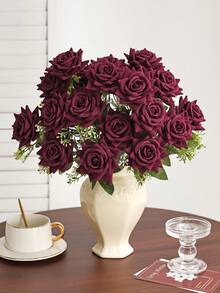 1pc Artificial Flowers Fake Rose Bouquet Silk Daisy Dandelion Bulk For Wedding Home Party Decor Table Centerpieces - Burgundy - View 5