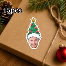 8/20/40/15/30/60pc Custom Christmas Face Stickers, Personalized Photo Santa Elf Reindeer Tree Hat Styles Labels , Holiday Gift Wrap Decor For Cups Envelopes Notebooks Cards, Holiday Party Favors,Christmas Gift - Multicolor - View 20