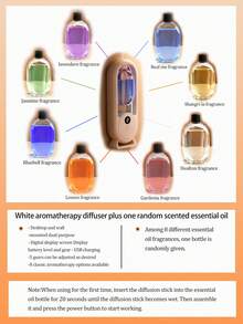 1pc Minimalist Design Automatic White Aromatherapy Diffuser, Electric Air Mist Sprayer, Quiet Mist, USB Rechargeable, With LED Ambient Light, Suitable For Bedroom, Living Room, Office, Large Room, Pet Bed, 5 Working Modes And 8 Basic Essential Oils To Choose From - White - View 20