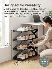 2pcs 4 Tier Z-Shaped Shoe Rack Organizer, Narrow Metal Shoe Shelf For Entryway And Small Spaces, Sturdy 8-12 Pairs Shoe Stand For Closet Floor - Multicolor - View 8