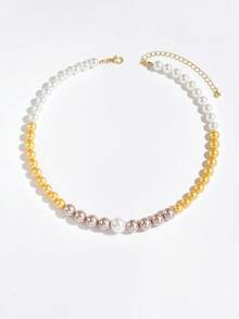Morandi Gradient Mixed Color Glass Pearl Necklace - Champagne - View 5