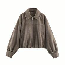 Women's Autumn Vintage Lapel Drop Shoulder Zipper Flight Jacket - Mocha Brown - View 4