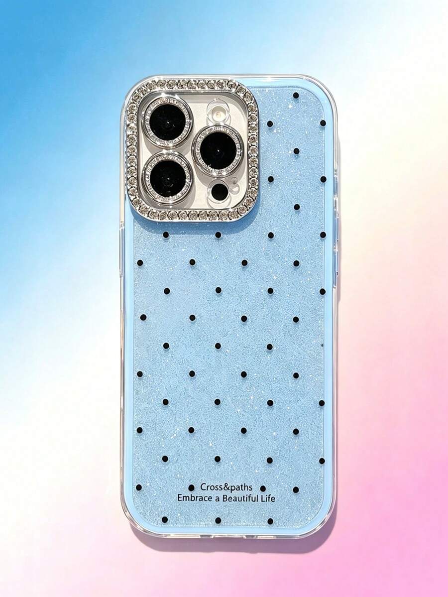 1 ốp lưng điện thoại màu xanh bóng họa tiết chấm bi kim cương cho 17 Pro Max, 16 Pro, 15 Pro Max, 14 Plus, 12 Pro Max, bảo vệ camera, vỏ acrylic màu sắc lấp lánh - Nhiều màu - Xem 1