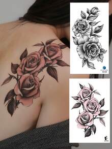 2PCS Gentle Ins Style Rose Pattern Party Gift Holiday Gift DIY Music Festival Temporary Tattoo Stickers For Arm, Shoulder, Neck, Collarbone, Leg, Waterproof Body Skin - Multicolor - View 1