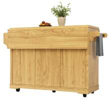 Flieks Foldable Serving Trolley, 95 Cm Kitchen Trolley With Ergonomic Height, Mobile Rolling Trolley For Kitchen, Balcony & Camping - Natural - View 9