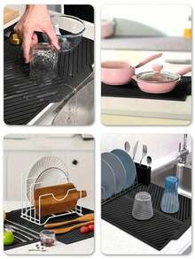 1pc Foldable Silicone Dish Drying Mat, Kitchen Sink Countertop Protector, Heat-Resistant, Shock-Absorbing, Noise-Reducing, Soft Roll-Up Design, Space-Saving Storage, Multi-Purpose Kitchen Accessory For Tableware And Fruit/Vegetable Draining, Heat-Resistant And Non-Deforming, Easy To Clean, Suitable For Home Kitchen, Restaurant Bar, Dorm Kitchen - Multicolor - View 4