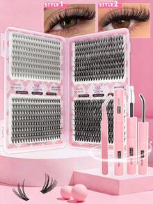 640Pcs DCurl Natural Lash Clusters, 10D-100D Mixed Density, Large-Capacity Comic-Style And Classic Lashes, Long-Lasting And Ideal For Beginners. Complete Set Includes Glue, Tweezers,Perfect For Daily Wear, Parties, Weddings, Christmas,Music Festivals - Pink - View 10