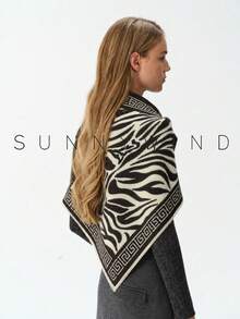 1pc Women's Zebra Print Elegant Polyester Faux Mink Triangle Scarf Shawl, Suitable For All Seasons Daily Wear - Coffee Brown - View 4