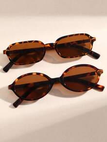 2 Pairs Women's Vintage PC Fashion Glasses Set, Street Style Personalized Design Suitable For Outdoor Beach Vacation And Street Photography - 2 Pieces (Tofu Tea + Leopard Print Tea) - View 7