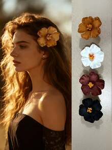 4/1pc Women's Plastic Flower Hair Clip, Lightweight, Non-Slip, Strong Hold, Suitable For Bathing, Face Washing And Makeup; Multi-Functional Flower Hair Claw, Suitable For Beach Vacation And Daily Wear - Multicolor - View 1