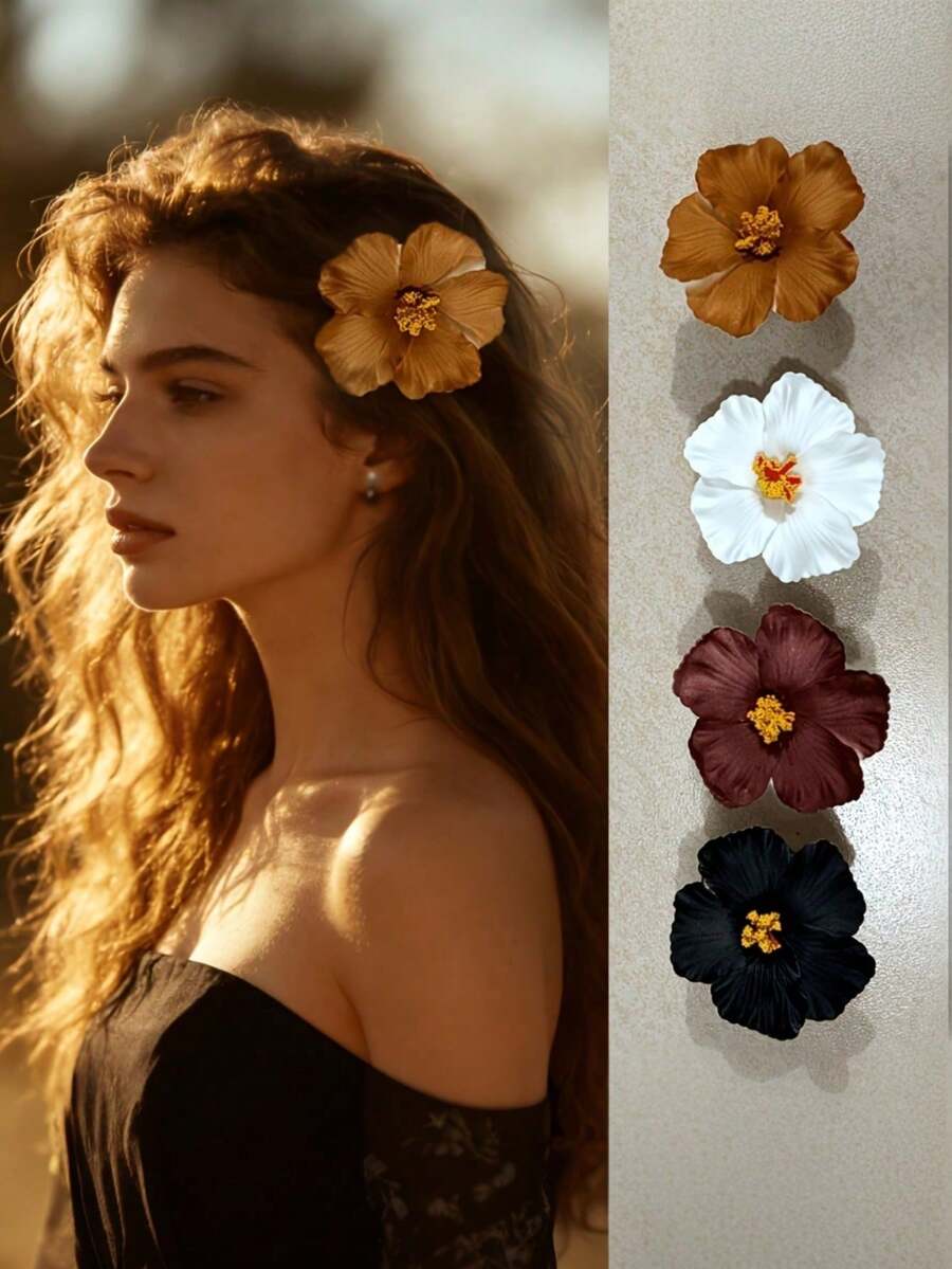 4/1pc Women's Plastic Flower Hair Clip, Lightweight, Non-Slip, Strong Hold, Suitable For Bathing, Face Washing And Makeup; Multi-Functional Flower Hair Claw, Suitable For Beach Vacation And Daily Wear - Multicolor - View 1