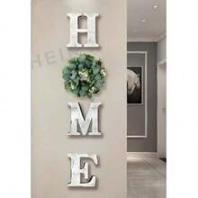 Wooden Vintage Theme "HOME" Letter Shaped Wall Decor, Artificial Floral Wreath Combination Hanging Ornament, Suitable For Entryway/Living Room Background Wall Home Decoration - 1PC - View 4