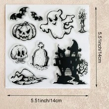 Halloween Clear Silicone Stamps With Pumpkin Ghost Witch Bat Cat Castle Patterns For Scrapbooking, Card Making & DIY Paper Crafts - Halloween-3 - View 27