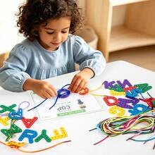 Children's Wooden Letter Lacing Toy, Educational Early Learning Handmade Threading Board, Hand-Eye Coordination Training Desktop Game - Multicolor - View 2