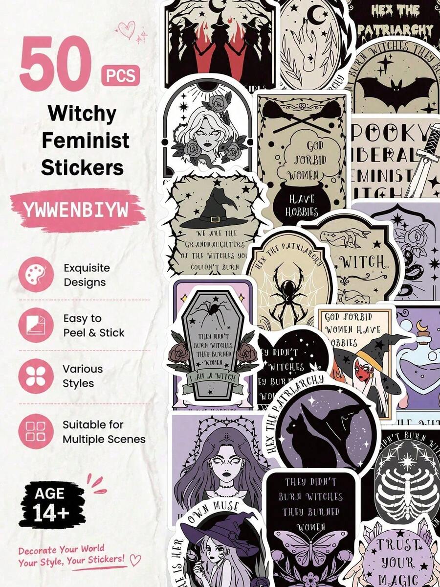 50pcs Witch Style Stickers, Suitable For Adults And Teen Sticker Enthusiasts, For Scrapbooking, Journals, Laptops, Skateboards, Water Bottles And More, Add Fun To Your Devices - Multicolor - View 1