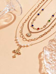 4pcs/Set Kalung Liontin Salib Kristal Berwarna-warni Mewah Bergaya Vintage, Aksesori Kasual Pria untuk Pemakaian Sehari-hari, Hadiah Liburan yang Sempurna - MultiWarna - View 3