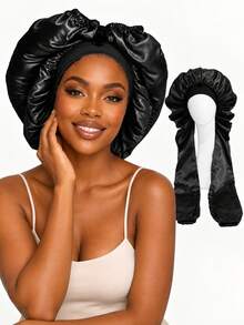 CONFLASS Topi Tidur Wanita Satin Sutra Besar dengan Desain Kancing, Topi Pelindung Rambut dengan Karet Elastis Lebar, Topi Tidur Anti-Kusut dari Kain Satin Halus, Cocok untuk Rambut Keriting, Kepang, Gimbal, dan Rambut Panjang Tebal Alami, Topi Pelindung Rambut Nyaman Sepanjang Malam - MultiWarna - View 5