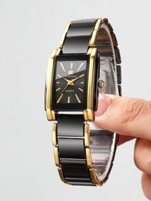 Montre cadeau pour femme, montre-bracelet quartz décontractée de style business mode à cadran carré (1 pièce/set), boîte de montre non incluse - Noir - Voir 5