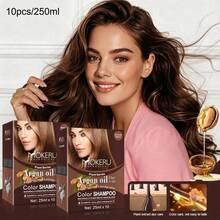 MOKERU 250ml/10pcs Pewarna Rambut - Sampo Pewarna Rambut Cepat - Tersedia dalam Warna Cokelat Muda, Cokelat Tua, dan Hitam - Mengandung Berbagai Bahan Alami - Menciptakan Warna Rambut yang Indah - Menutupi Uban dengan Sehat - Cocok Digunakan Sepanjang Tahun - MultiWarna - View 2