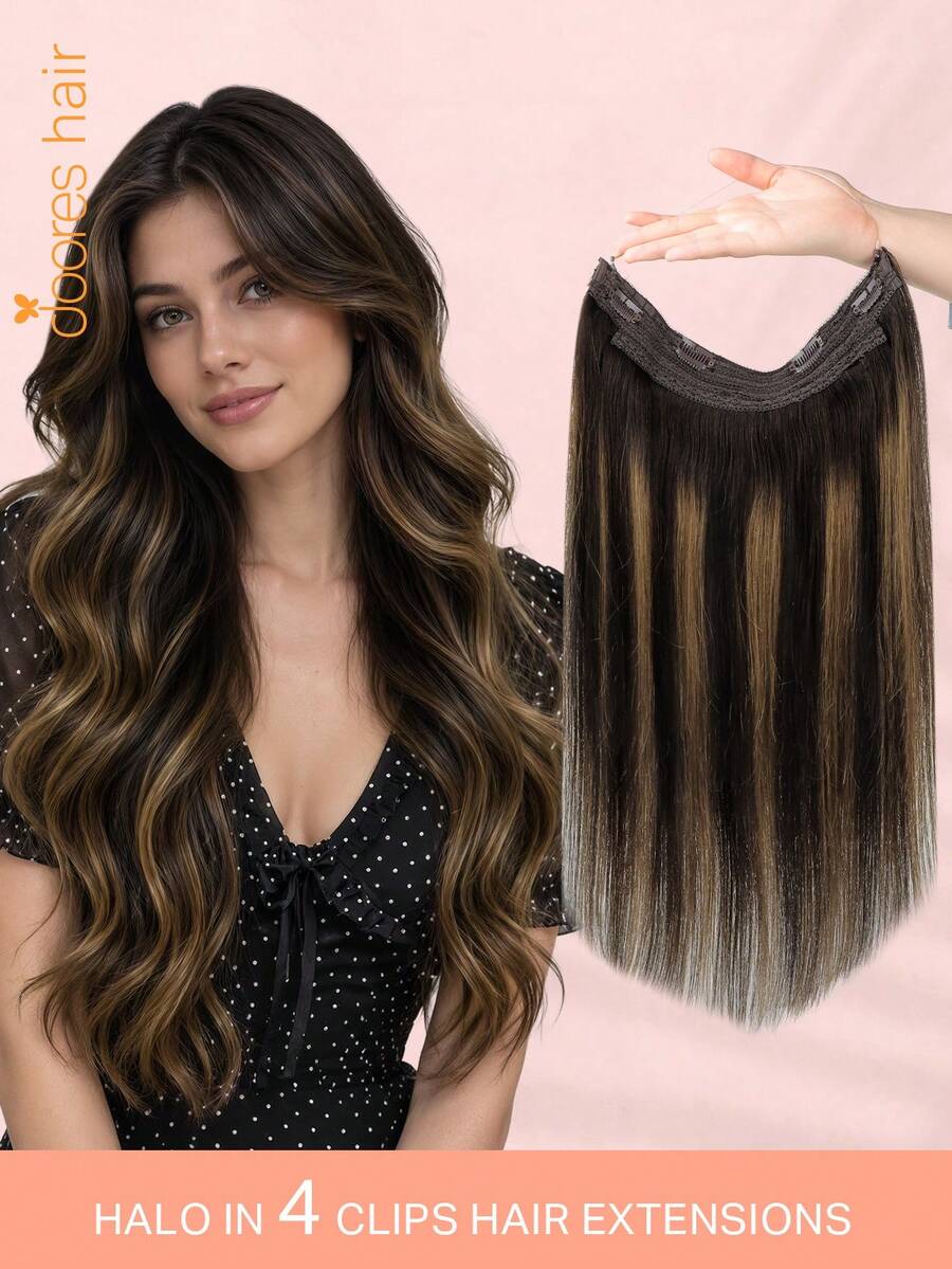 DOORES Halo Human Hair Extensions Invisible Wire With Transparent Headband, Real Remy Hair Seamless Adjustable Size Removable Clips 12-22 Inch - S2/10 - View 1