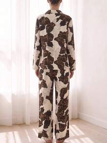 2pcs/Set Women's Pajamas Loungewear Set, Lapel Leopard Print Long Sleeve Top Pants, Easy Care Fabric - Multicolor - View 2