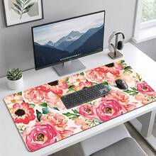 Pink Floral Pattern Gaming Mouse Pad, Non-Slip Rubber Desk Mat, Smooth Glide Surface, Suitable For Computer Laptop Office Home, Floral Abstract Art Decor, Back To School Supplies - A - View 9