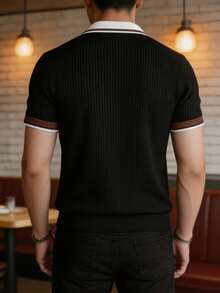 ALTZTAR Men's Colorblock Casual Versatile Daily Wear Knit Top - Black - View 3
