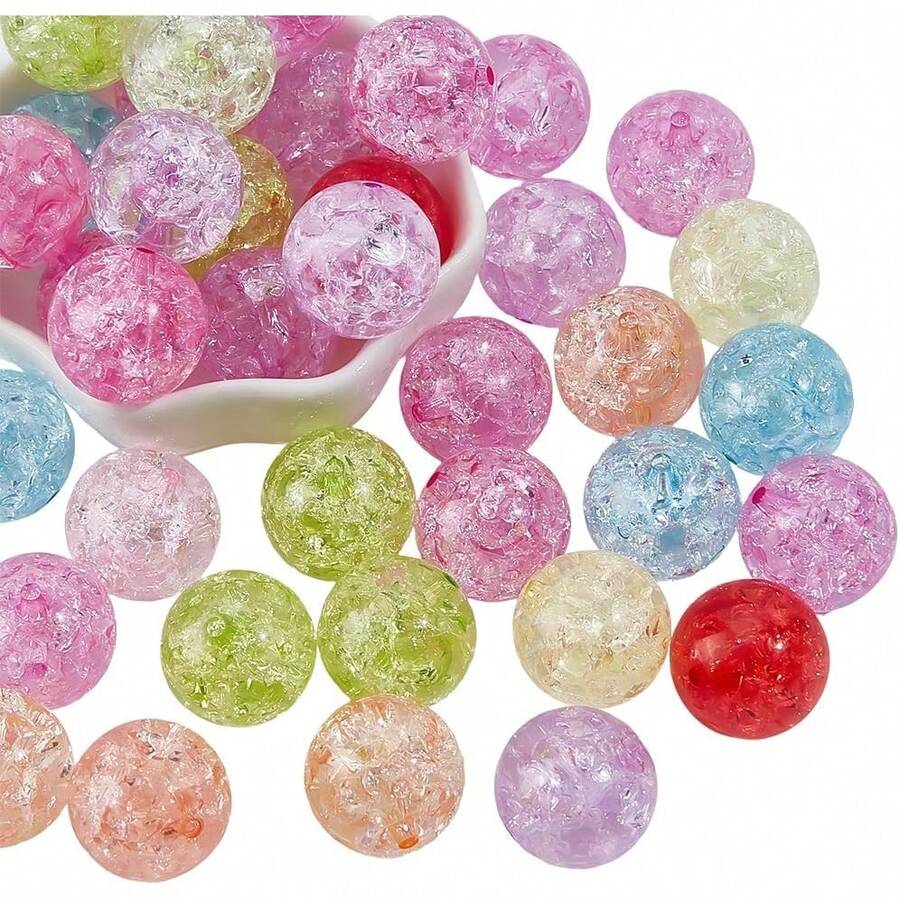 50/500Pcs 8mm Mixed Color Crackle Beads, Transparent & Multicolored, Jewelry Making Supplies For DIY Bracelets & Necklaces - Multicolor - View 1