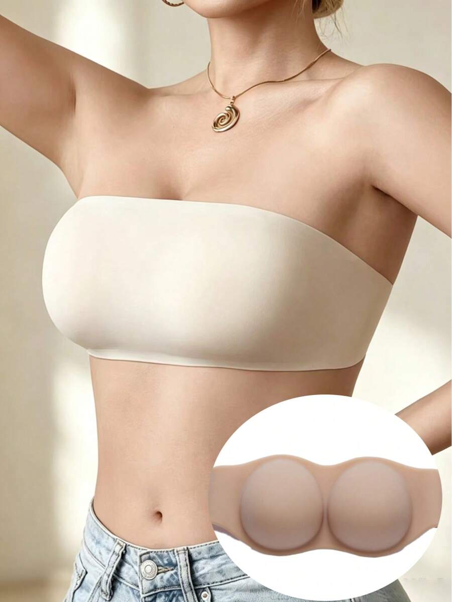 Women's Silicone Strapless Adhesive Push-Up Bra, Invisible Seamless - Apricot - View 1
