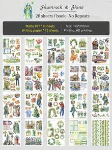 DanSoul 20 Sheets Large St. Patrick's Day Theme Sticker Book, Adult Use, Pre-Cut Dual Material Waterproof Matte PET, Scrapbooking Supplies, Aesthetic Sticker Set, Suitable For Journal Planner DIY Party Art Supplies - Journaling Stickers - View 3