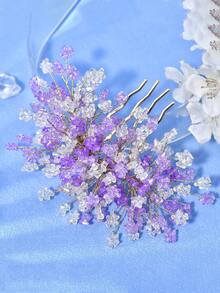 1Pc Exquisite Crystal Beaded Hair Comb Luxury Women Hair Accessory For Wedding Bridal Festival Gathering Vacation Celebration Gift Daily Wear - Purple - View 8