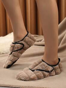 Women's Thermal Lined Warm Lightweight Plus Size Comfortable Minimalist Elegant Slip-On Indoor Slippers Winter Design Solid Color Personalized Fuzzy Wide Toe Box Driving Home Shoes - Coffee Brown - View 2