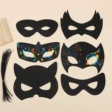 Scratch Art Hero Masks With Elastic Band And Wooden Stylus - Perfect For DIY Crafts, Costume Parties, Carnival, Christmas And Thanksgiving Decorations (6 Masks + 6 Bags + 6 Bamboo Sticks) - Multicolor - View 3