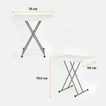 Mesa de Servicio Plegable 76 * 49 cm con Altura Ajustable en 8 Niveles, Mesa Portátil Multiusos para Jardín, Hogar, Lavandería y Mini Escritorio, Uso Interior y Exterior - Blanco - Ver 3