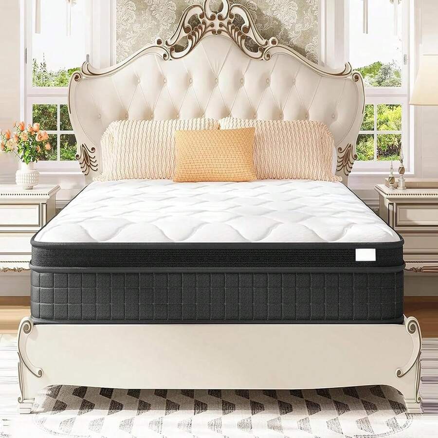 Colchón Híbrido Bed in a Box 27 cm Firmeza Media, Alivio de Dolor, Aislamiento de Movimiento, CertiPUR-US, Sin Fibra de Vidrio, Bordes Reforzados - Negro - Ver 1