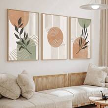 3Pcs Boho Abstract Geometric Canvas Wall Art, Neutral Earth Tone Arch Line Botanical Prints, Mid Century Modern Poster For Living Room Bedroom, Home Decoration, Posters & Prints, Frameless - 327 - View 1