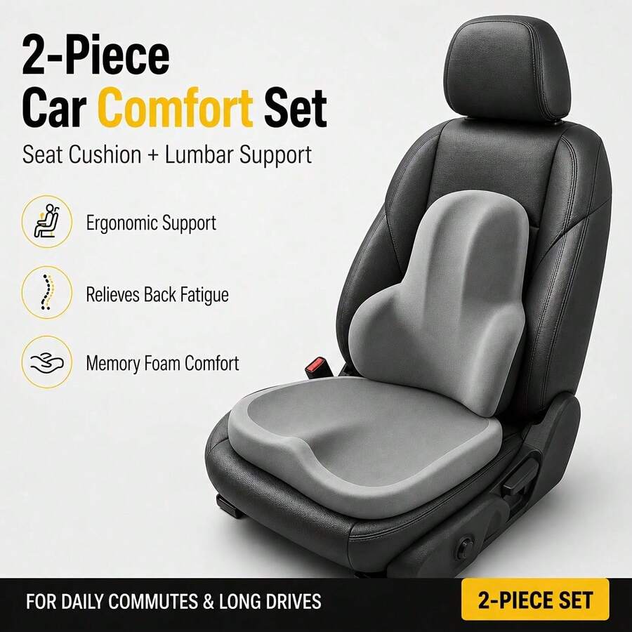 2pcs Car Seat Comfort Set, Memory Foam Lumbar Support Pillow And Ergonomic Seat Cushion, Suitable For Daily Office And Car Driving - Lumbar Support and Seat Cushion Set - View 1