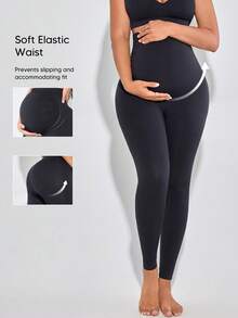 Maternity High Waist Leggings Casual Black Spring Fall - Black - View 3