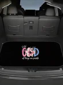 2D Flat Colorful Trunk Mat, Fun Cat, God Floral Text Print, Cushion Cloth For Folding Car Trunk, Waterproof And Dirt Resistant Car Trunk Mat, Interior Protection Trunk Mat Specially Designed For Vehicles, Durable, For Driver, Multi-Function Pad, Ideal Housewarming Gift Or Car Accessory For Loved Ones - A - View 2