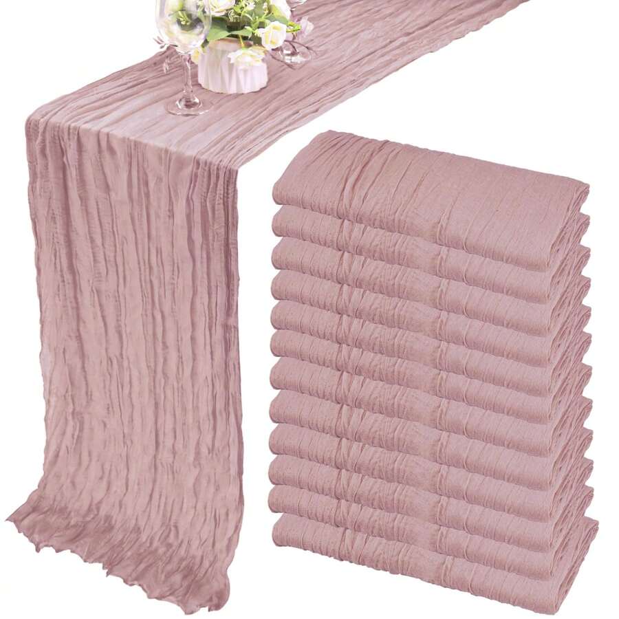 Dusty Pink 10Ft Cheesecloth Table Runner Boho Gauze Rustic Cheese Cloth Long Romantic Table Runner For Wedding Bridal Shower Birthday Party Table Decor