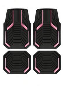 4pcs Universal Car Floor Mats Set - Red & Black Abstract Geometric 2D Print Car Interior Liner, Non-Slip All-Weather Front & Rear Floor Mats, Fashionable Interior Accessories For Sedan, SUV, Truck, Van - A - View 13