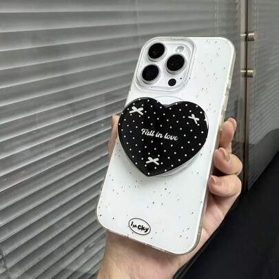 Dudukan Ponsel Magnetik Berbentuk Hati Warna Hitam, Dudukan Ponsel Meja Minimalis Retro Berbentuk Hati, Dudukan Teleskopik yang Lentur